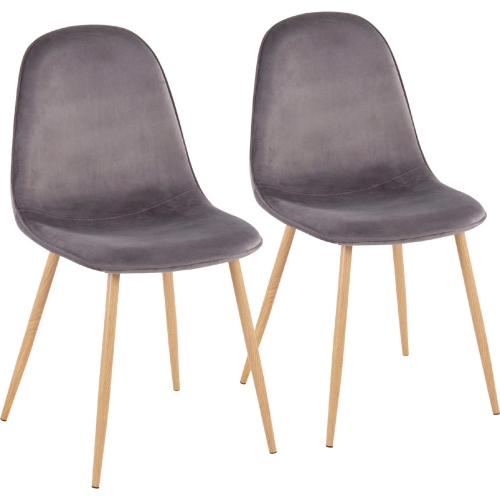 Pebble Dining Chair in Grey Velvet & Wood FInish Metal (Set of 2)